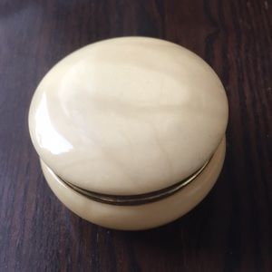 Yellow cream marble round gold trinket case VTG